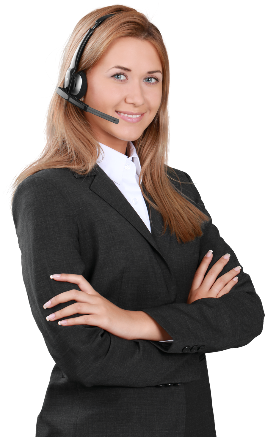 A customer service representative wearing a headset